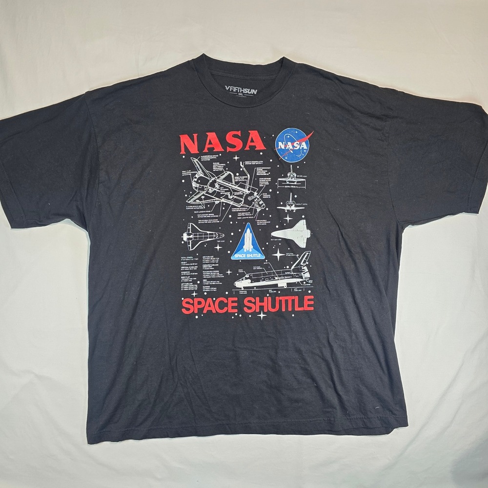 Fifth Sun NASA Space Shuttle Technical Blueprint Graphic T-Shirt Black Mens 3XL